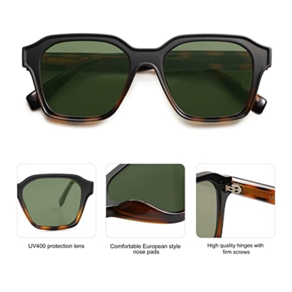 Tortoise Brown Square Sunglasses Retro Trendy UV400 Protection - Picture 3 of 4